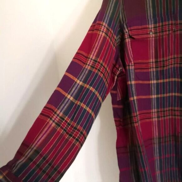 NEW Lauren Ralph Lauren 100% Linen Shirt Plaid Multicolor Chest Pockets Size 3X - Picture 3 of 4